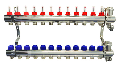 Collecteur PCBT 12 départs en laiton chromé - SOMATHERM - Plomberie Pro