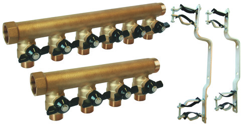 Collecteurs avec support offert, mâle-femelle 3/4'' (20/27), 4 et 6 départs mâle 1/2'' (15/21), pour chauffage - Somatherm