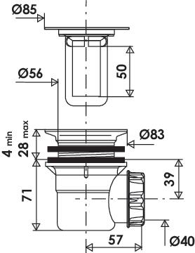 Bonde verticale pour receveur de douche LOGIC - MODE - STRATO - NEW YORK - CLEVE