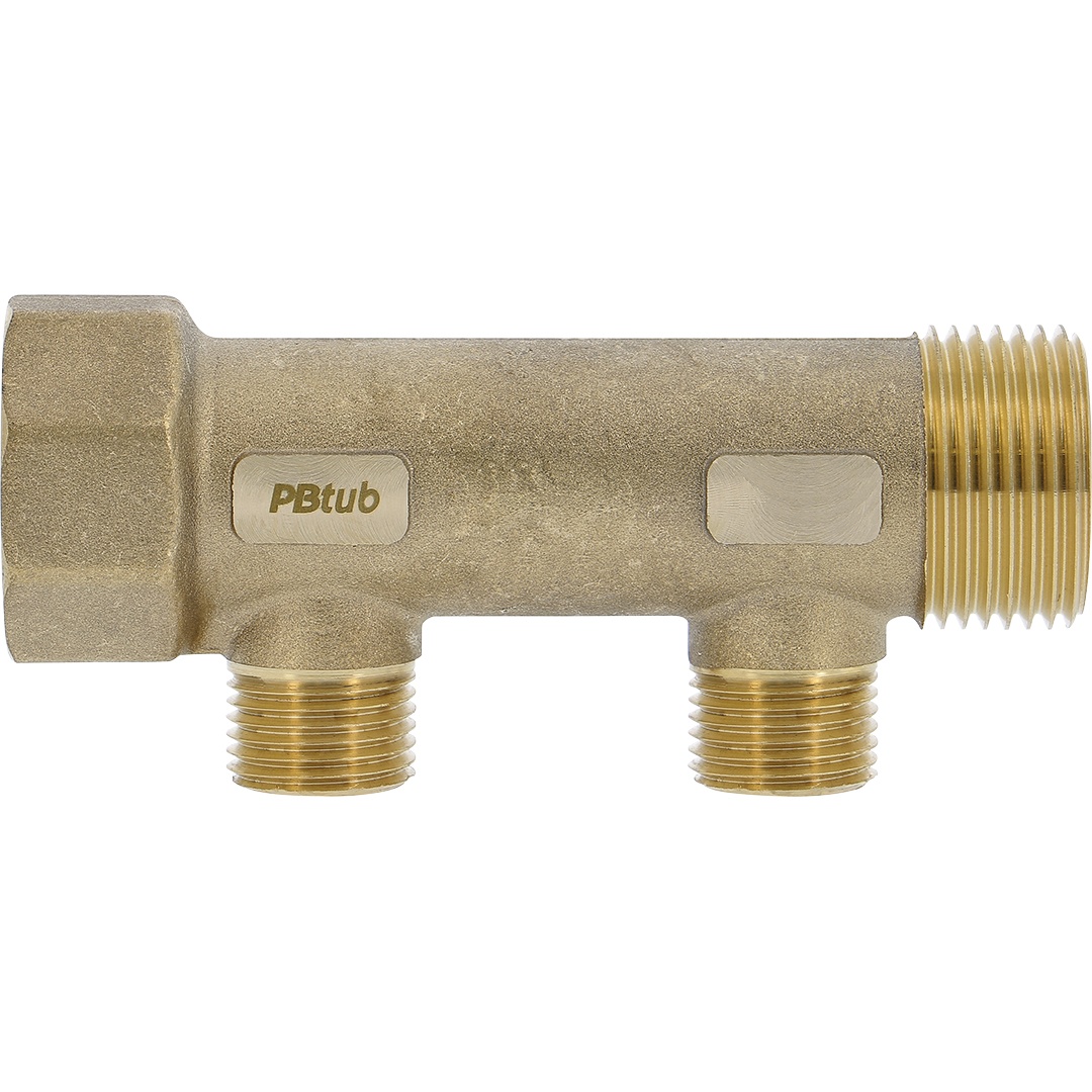 Collecteur mâle-femelle 1'' (26/34), 2 départs mâle 1/2'' (15/21), pour sanitaire et chauffage