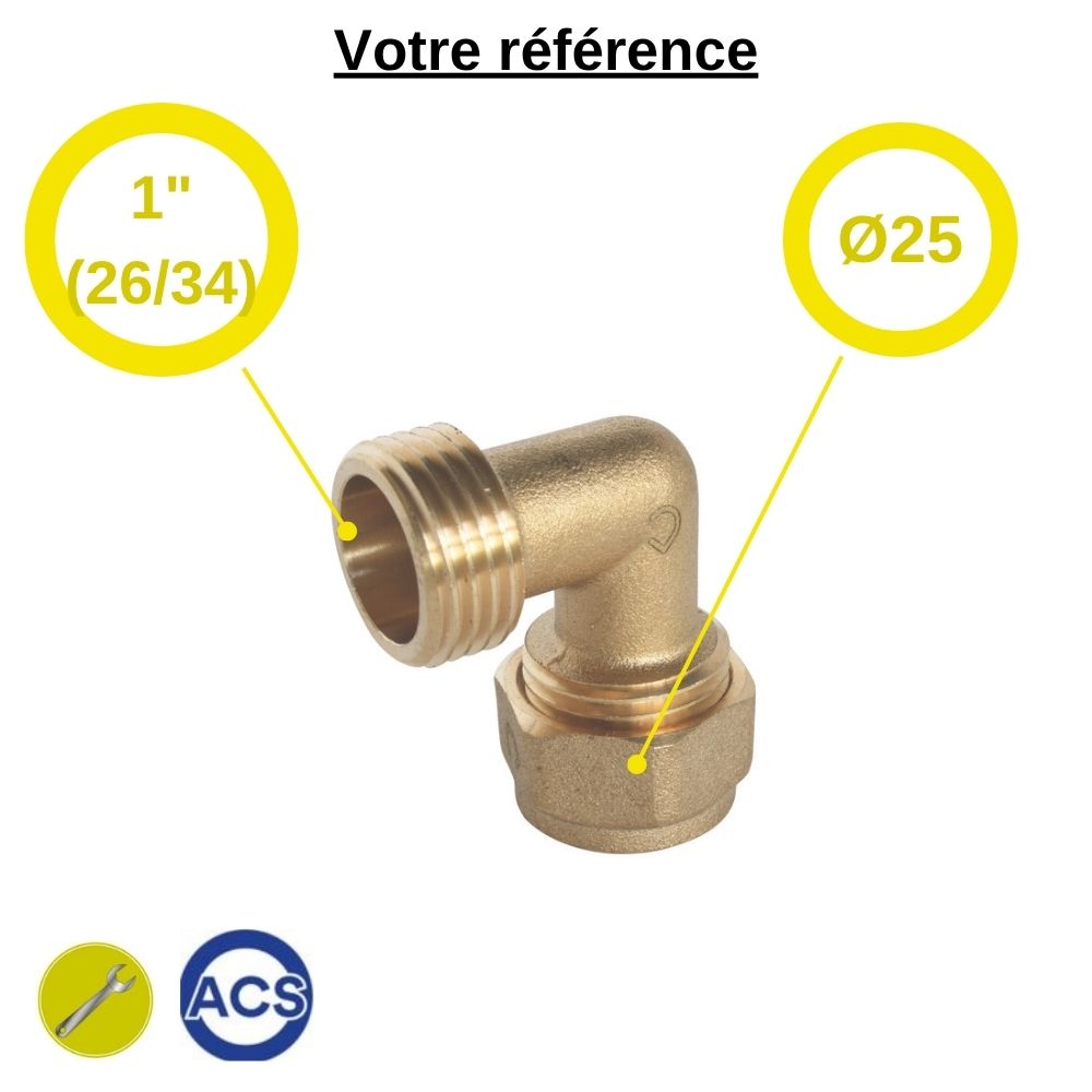 Coude mâle à compression PER Ø25 - mâle 1'' (26/34) - Somatherm