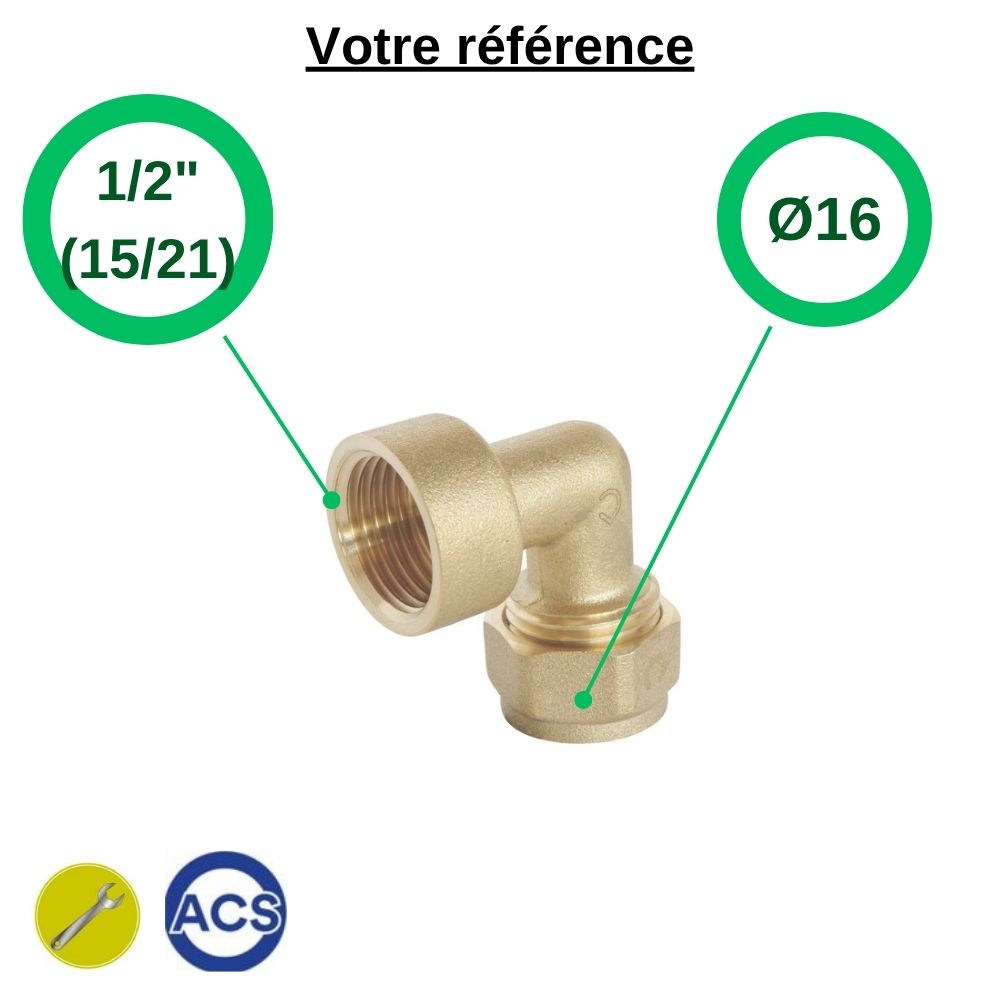 Coude femelle à compression PER Ø16 - femelle 1/2'' (15/21) - Somatherm