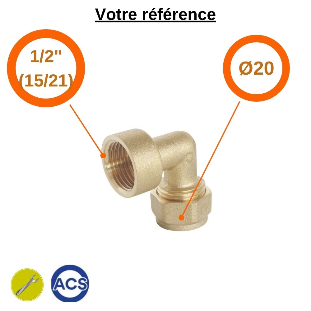 Coude femelle à compression PER Ø20 - femelle 1/2'' (15/21) - Somatherm