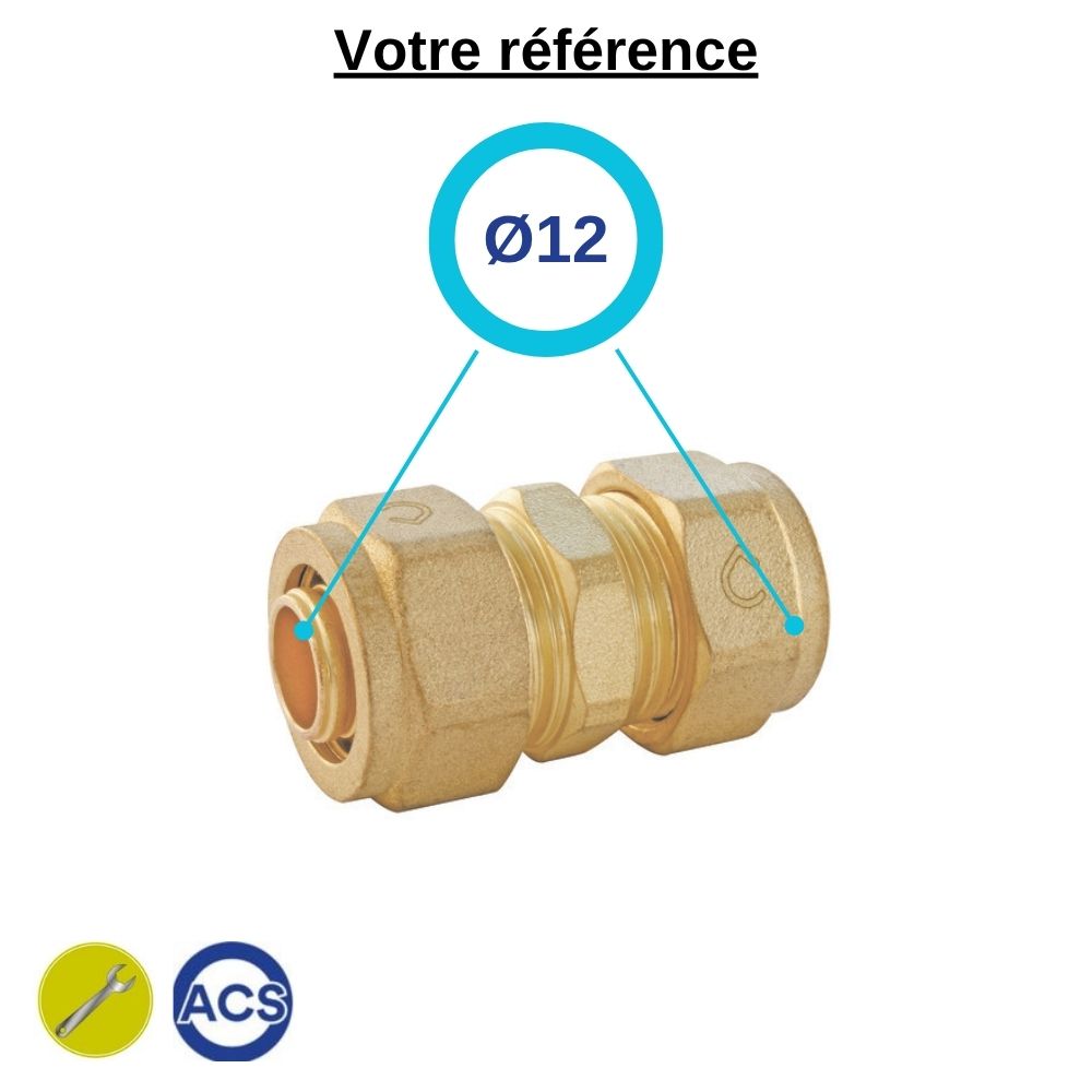 Raccord union PER à compression - droit égal Ø12 - Somatherm