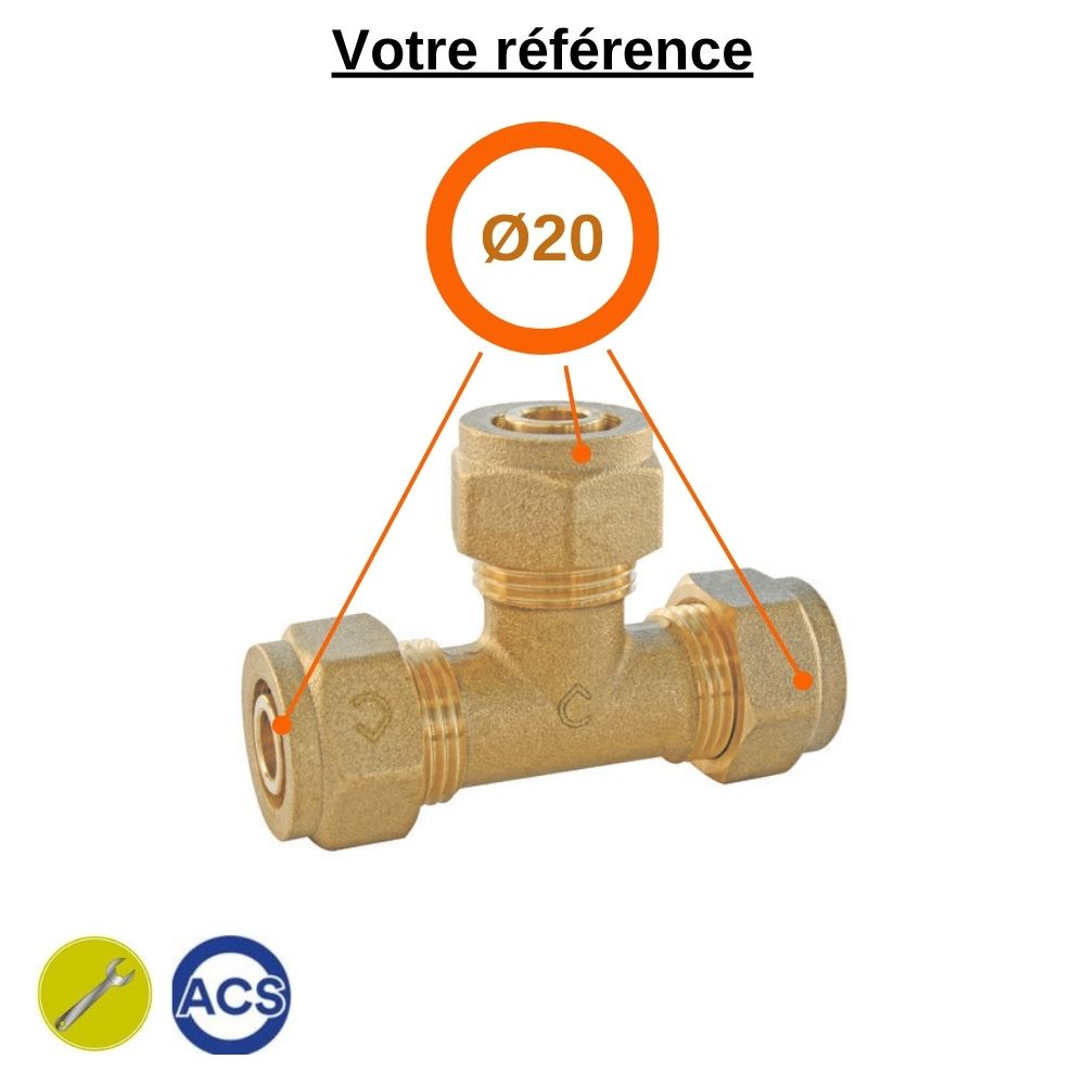 Té égal PER à compression Ø20 - Somatherm