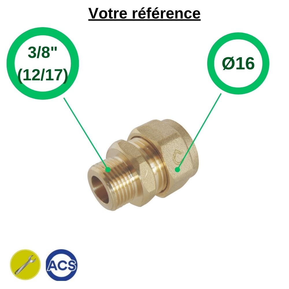 Raccord PER droit à compression Ø16 - mâle 3/8'' (12/17) - Somatherm