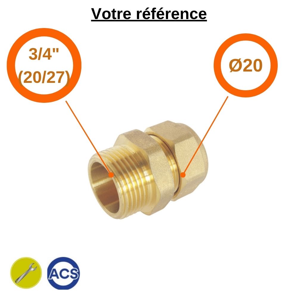 Raccord PER droit à compression Ø20 - mâle 3/4'' (20/27) - Somatherm