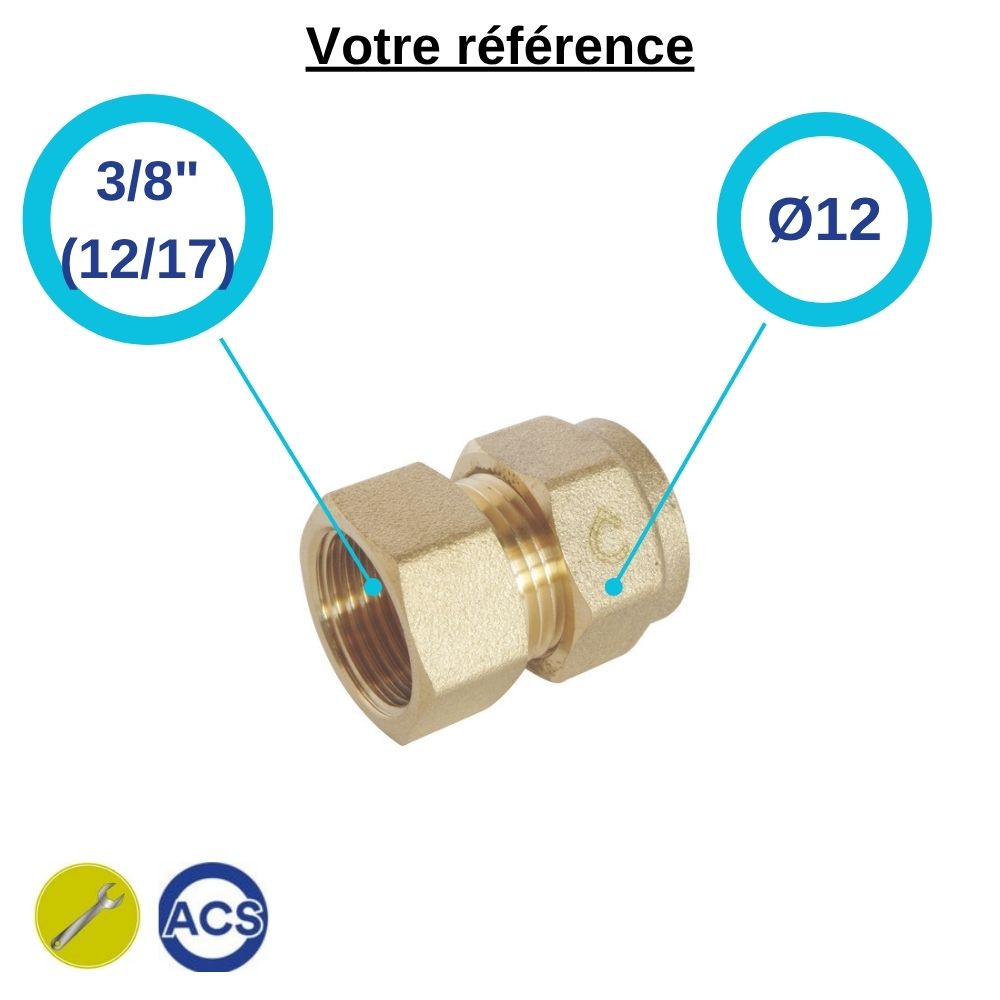 Raccord PER droit à compression Ø12 - femelle 3/8'' (12/17) - Somatherm