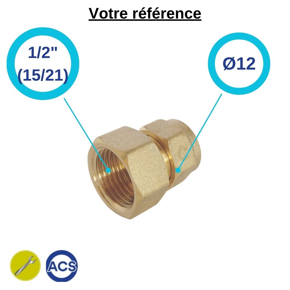 Raccord PER droit à compression Ø12 - femelle 1/2'' (15/21) - Somatherm