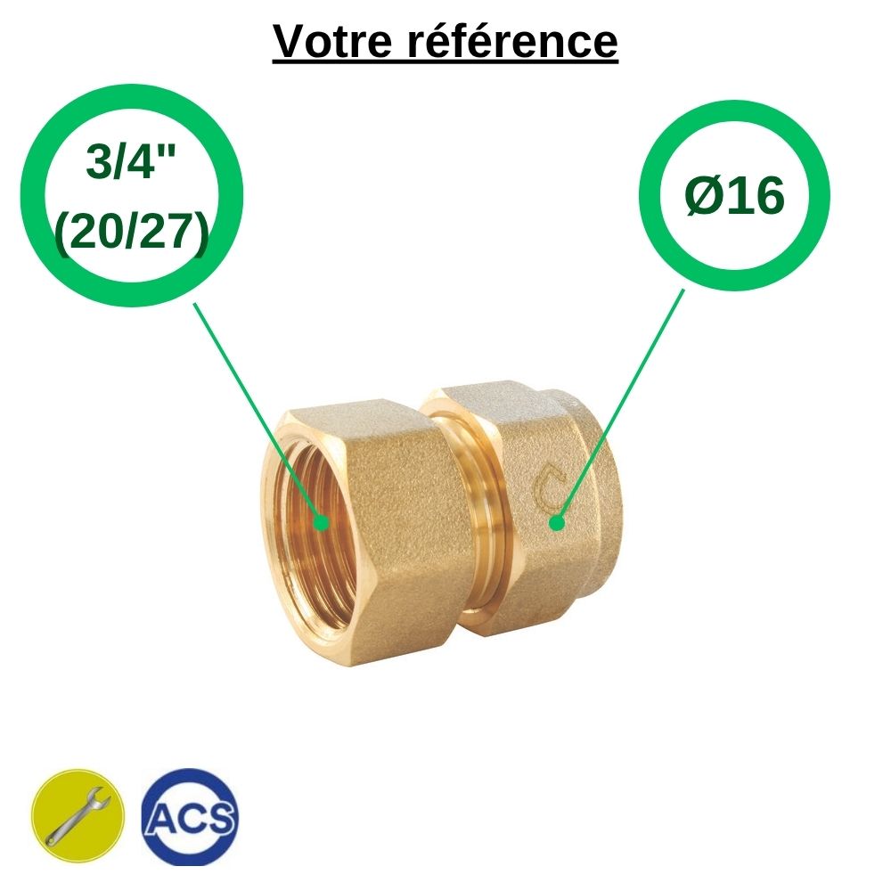 Raccord PER droit à compression Ø16 - femelle 3/4'' (20/27) - Somatherm