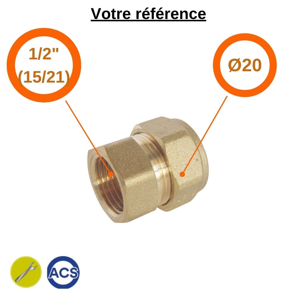 Raccord PER droit à compression Ø20 - femelle 1/2'' (15/21) - Somatherm