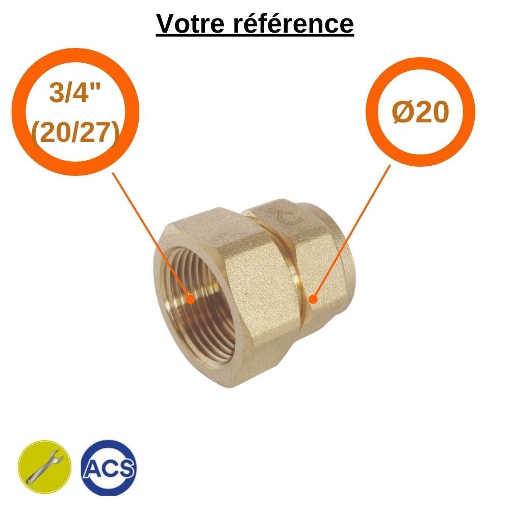 Raccord PER droit à compression Ø20 - femelle 3/4'' (20/27) - Somatherm