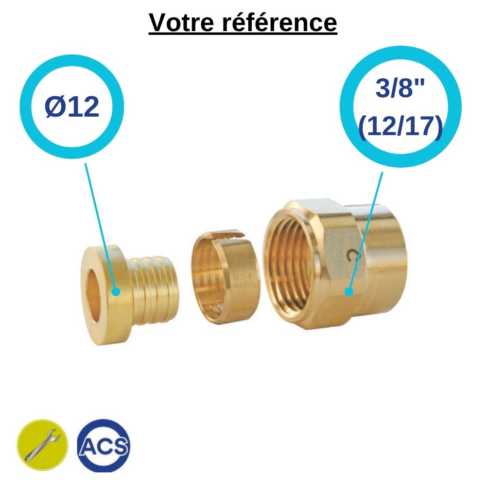 Raccord PER droit à compression Ø12 - écrou tournant femelle 3/8'' (12/17) - Somatherm