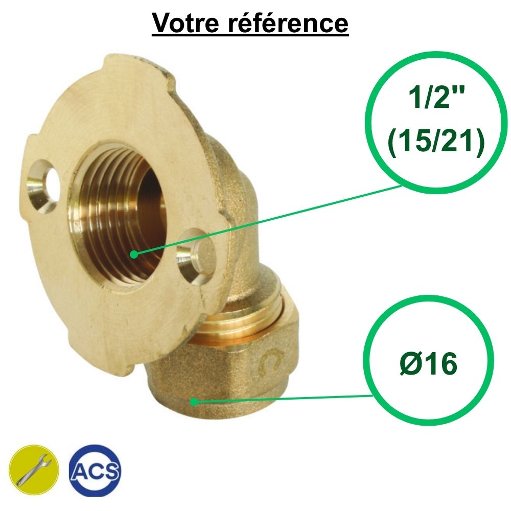Raccord coudé 105° à compression PER Ø16 - femelle 1/2'' (15/21) - Somatherm