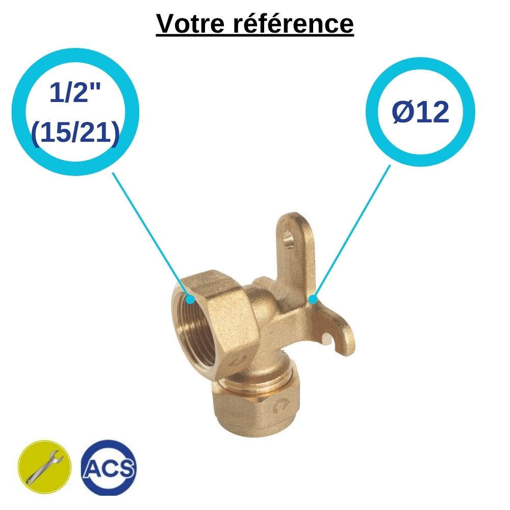 Coude applique PER à compression Ø12 - femelle 1/2'' (15/21) - Somatherm