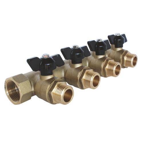 Collecteur mâle-femelle 3/4'' (20/27), 4 départs mâle 1/2'' (15/21), DN 15, pour sanitaire et chauffage - Somatherm