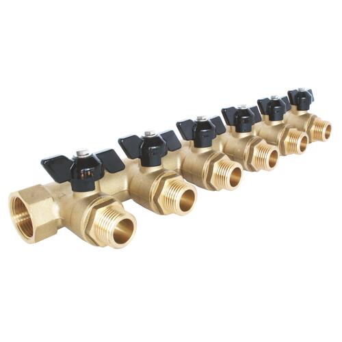 Collecteur mâle-femelle 3/4'' (20/27), 6 départs mâle 1/2'' (15/21), DN 15, pour sanitaire et chauffage - Somatherm