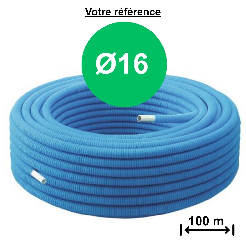 Tube multicouche gainé bleu Ø16 - longueur 100 m - Somatherm