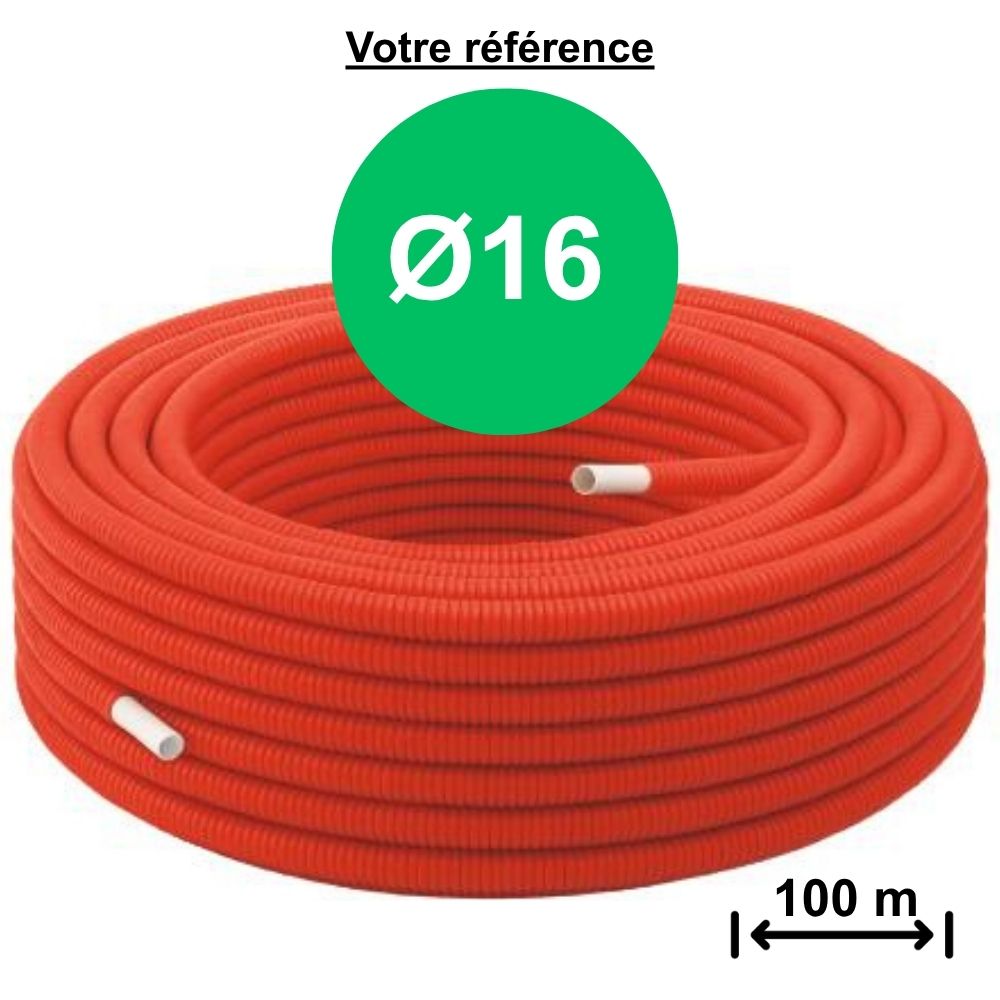 Tube multicouche gainé rouge Ø16 - longueur 100 m - Somatherm