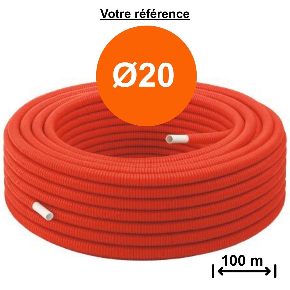 Tube multicouche gainé rouge Ø20 - longueur 100 m - Somatherm