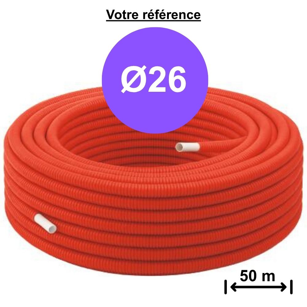 Tube multicouche gainé rouge Ø26 - longueur 50 m - Somatherm