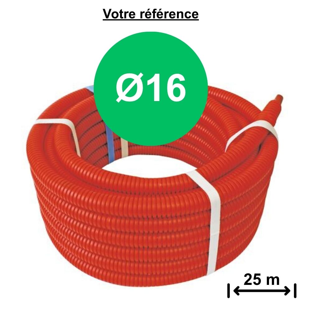 Tube PER gainé rouge Ø16 - longueur 25 m - Somatherm