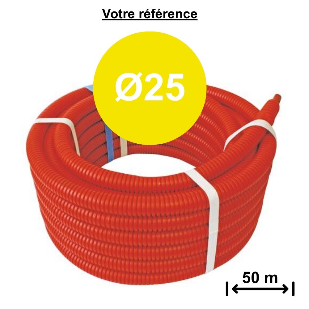 Tube PER gainé rouge Ø25 - longueur 50 m - Somatherm