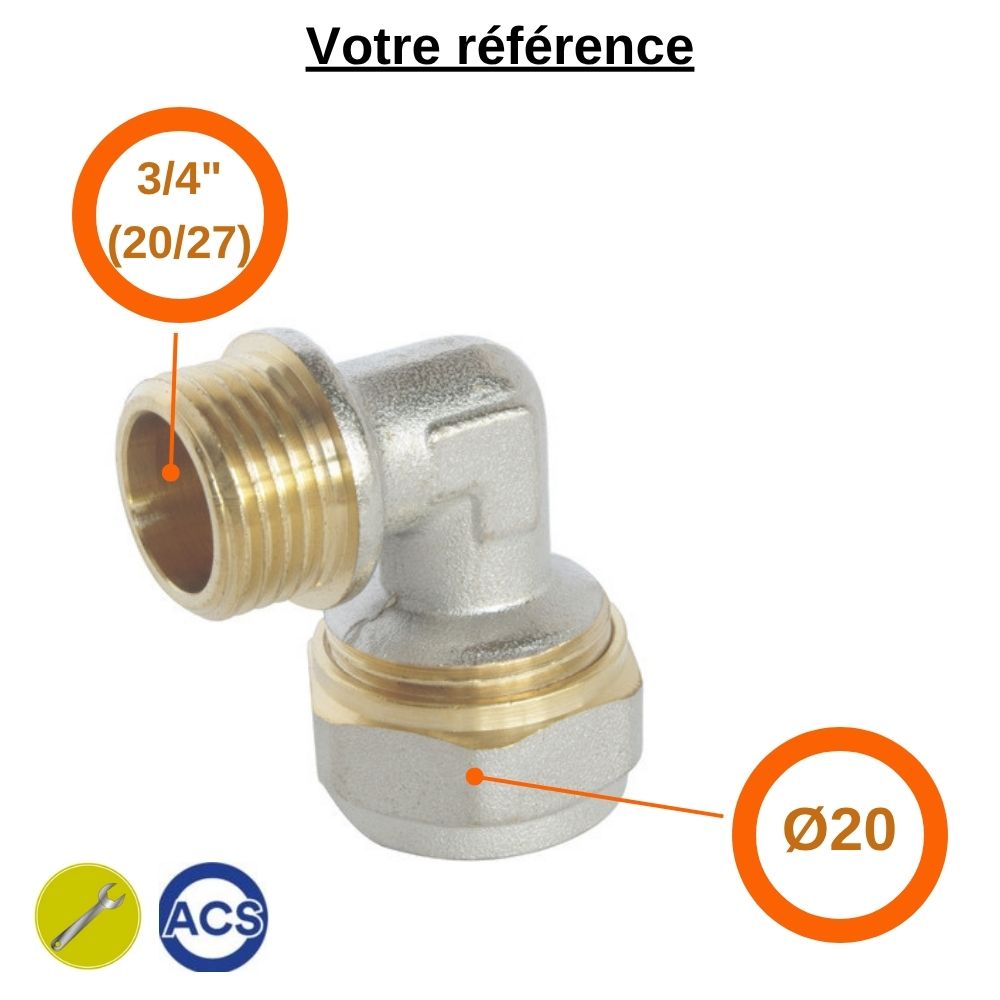 Coude mâle multicouche à compression Ø20 - mâle 3/4'' (20/27) - Somatherm