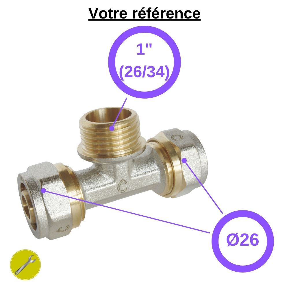 Té multicouche à compression Ø26 et centre mâle 1'' (26/34) - Tiemme