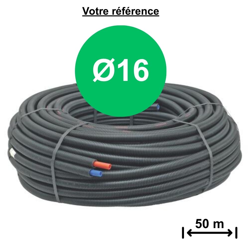 Tube PER gainé duo (rouge et bleu) Ø16 - longueur 50 m - Somatherm