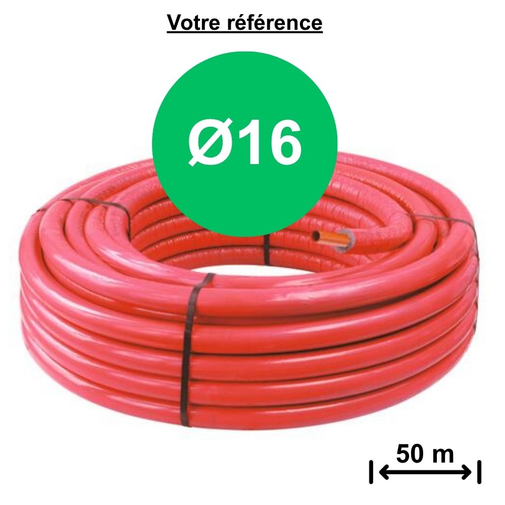 Tube PER gainé isolé rouge Ø16 - longueur 50 m - Somatherm