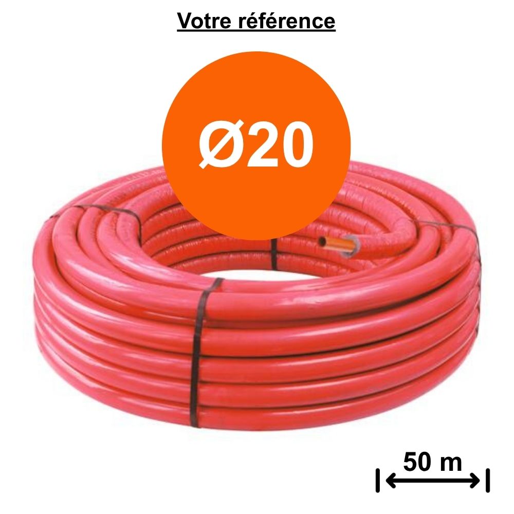 Tube PER gainé isolé rouge Ø20 - longueur 50 m - Somatherm