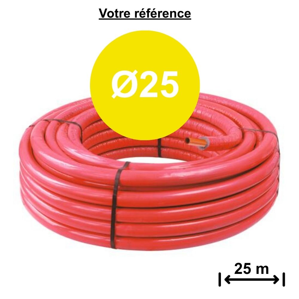 Tube PER gainé isolé rouge Ø25 - longueur 25 m - Somatherm