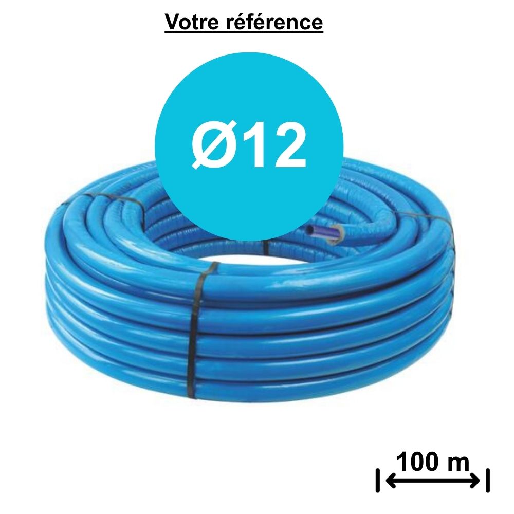 Tube PER gainé isolé bleu Ø12 - longueur 100 m - Somatherm