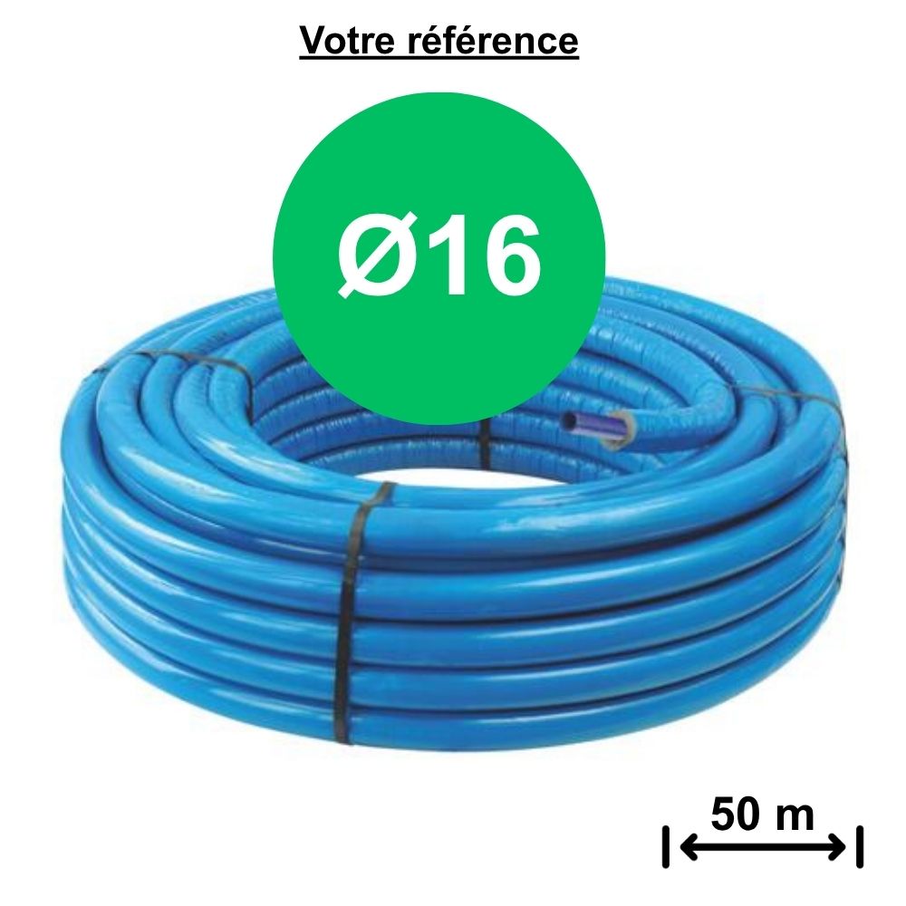 Tube PER gainé isolé bleu Ø16 - longueur 50 m - Somatherm