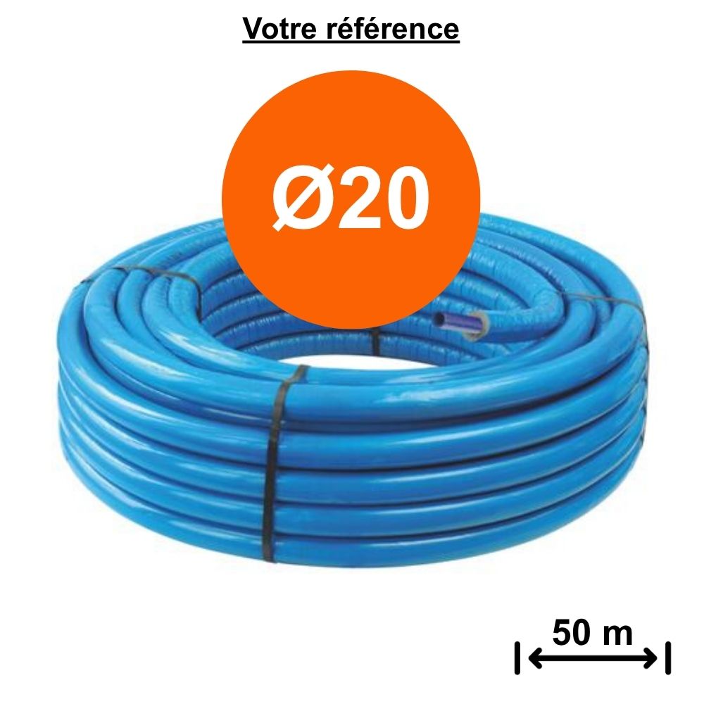 Tube PER gainé isolé bleu Ø20 - longueur 50 m - Somatherm