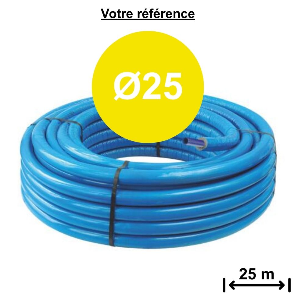 Tube PER gainé isolé bleu Ø25 - longueur 25 m - Somatherm