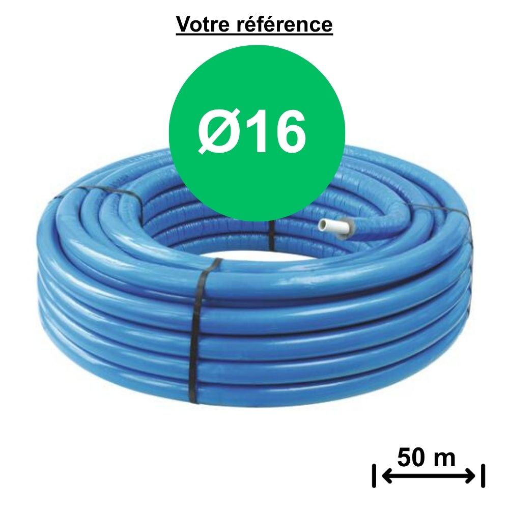 Tube multicouche isolé bleu Ø16 - longueur 50 m - Somatherm