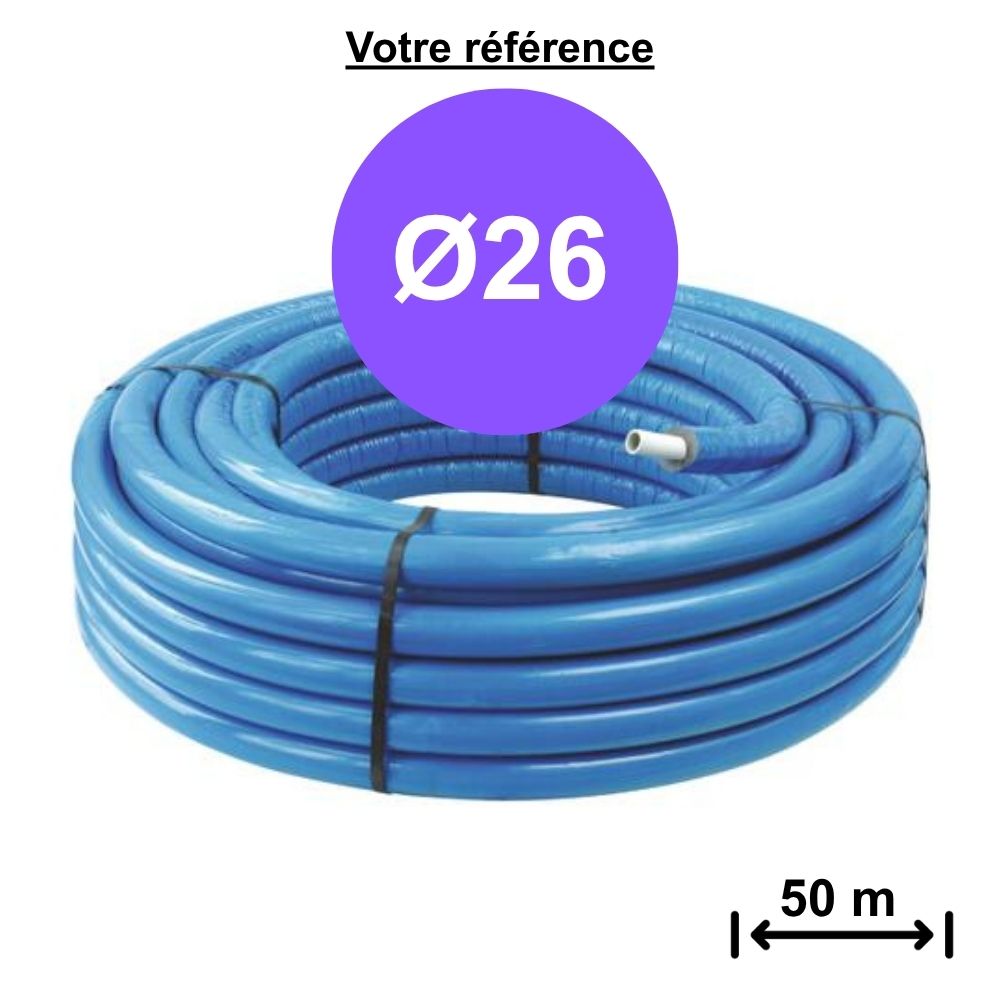 Tube multicouche isolé bleu Ø26 - longueur 50 m - Somatherm