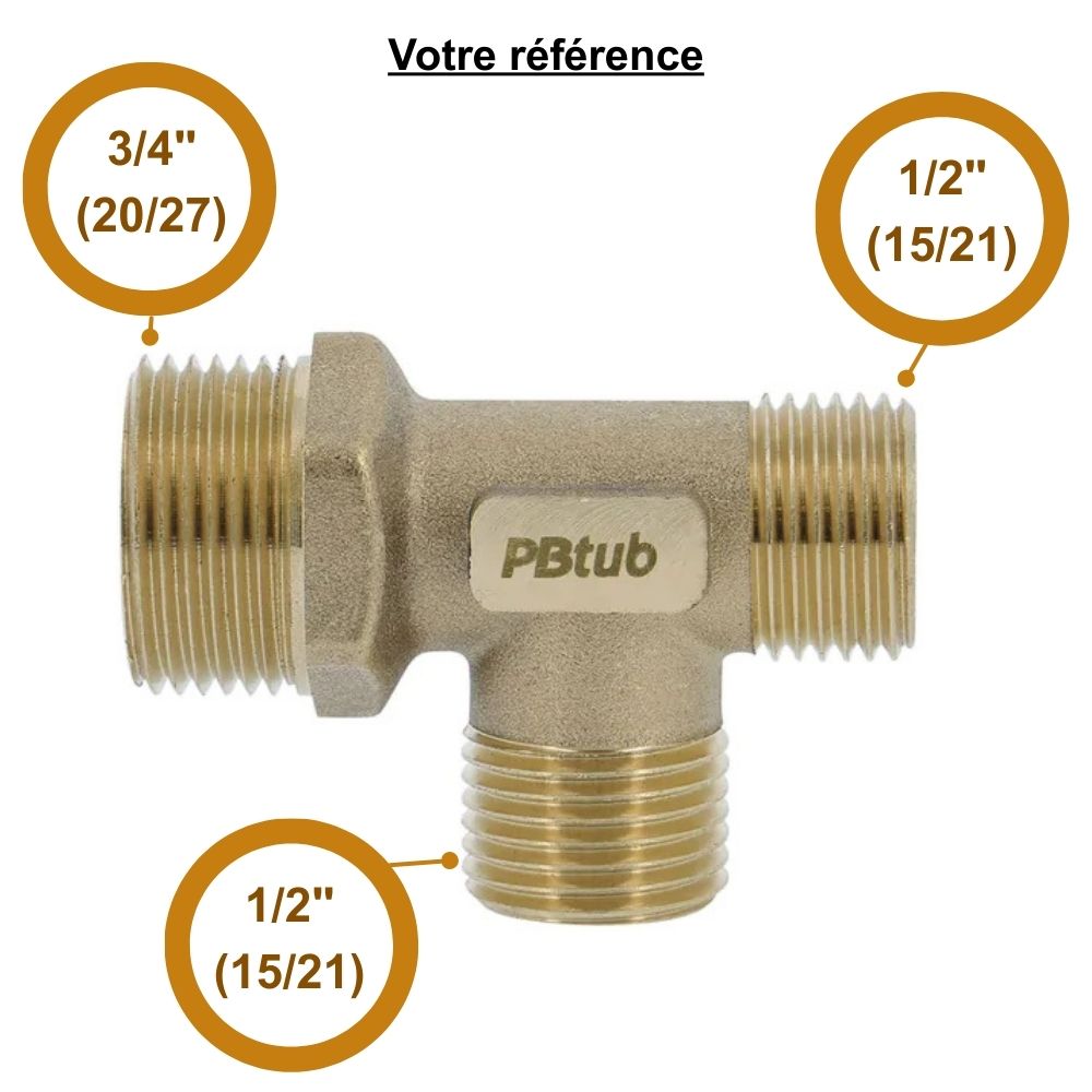 Collecteur mâle 3/4'' (20/27), 2 départs mâle 1/2'' (15/21), pour sanitaire