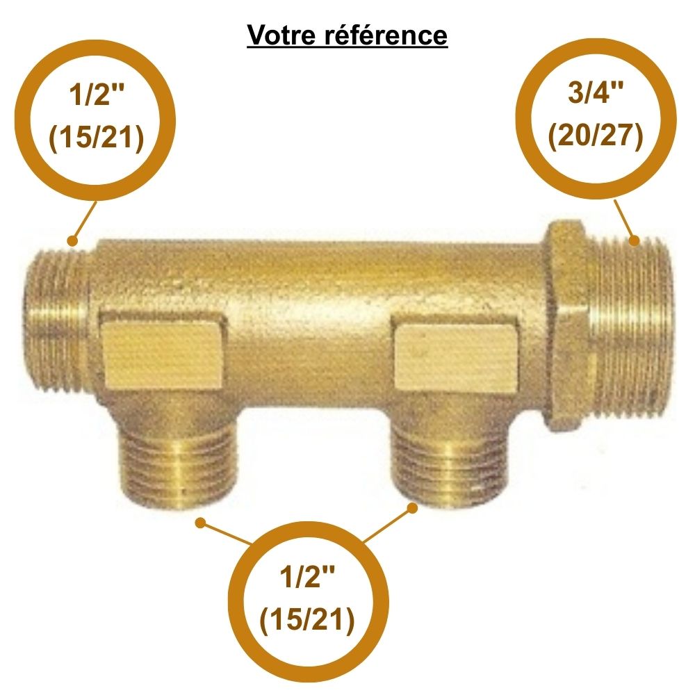 Collecteur mâle 3/4'' (20/27), 3 départs mâle 1/2'' (15/21), pour sanitaire