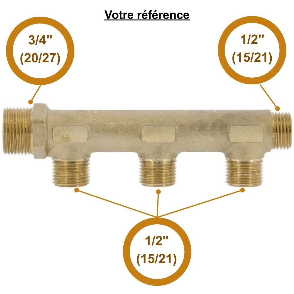 Collecteur mâle 3/4'' (20/27), 4 départs mâle 1/2'' (15/21), pour sanitaire