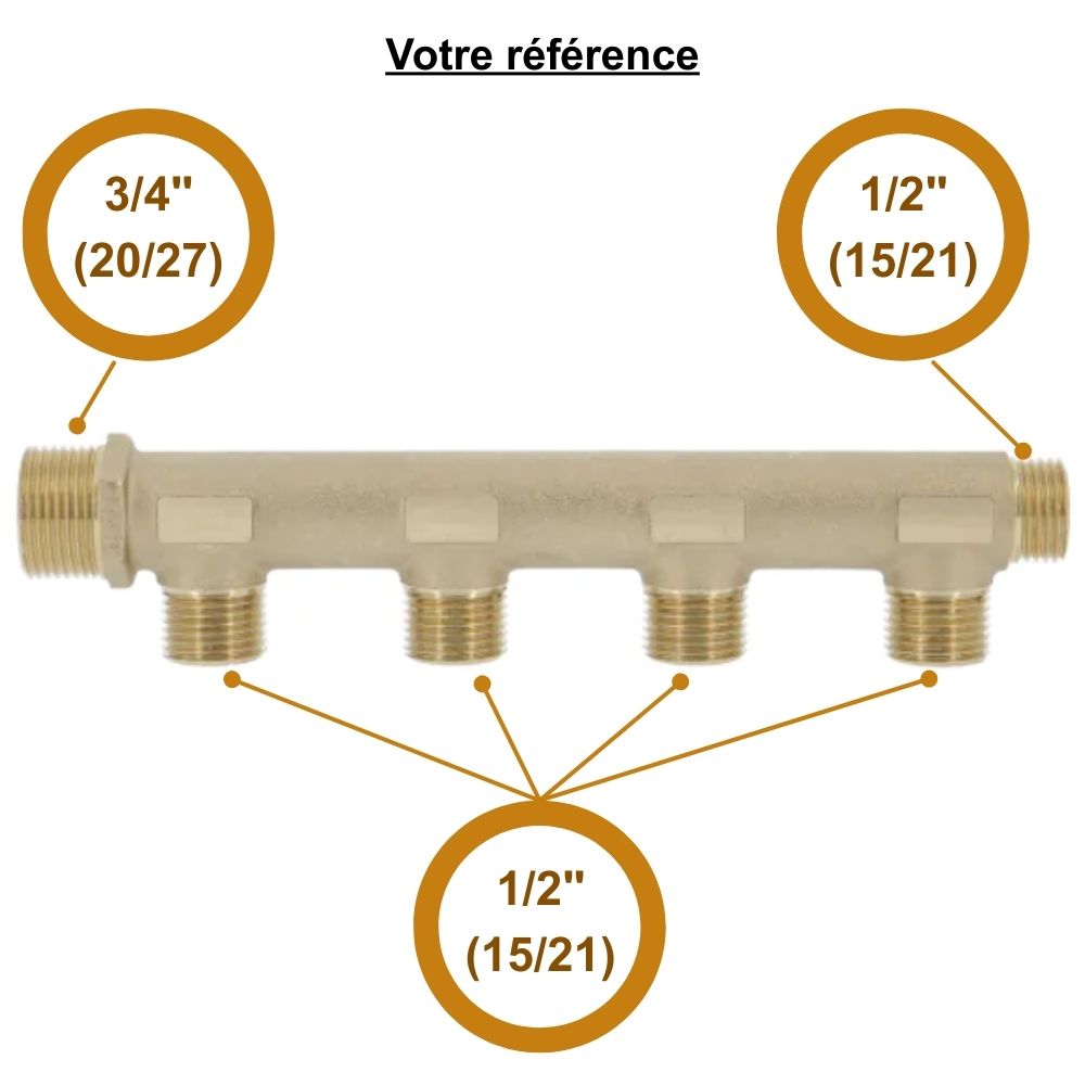 Collecteur mâle 3/4'' (20/27), 5 départs mâle 1/2'' (15/21), pour sanitaire