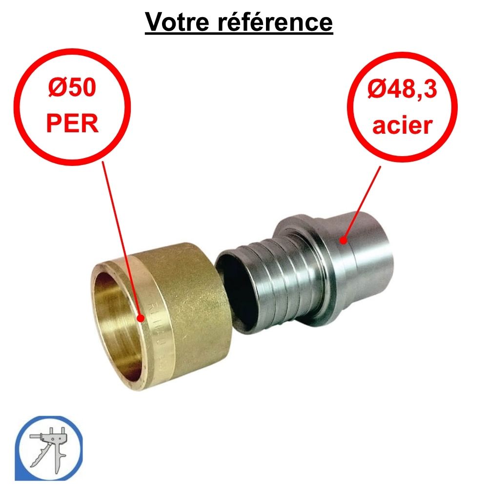 Adaptateur PER à glissement Ø50 avec tube acier Ø48,3 - RESOvert