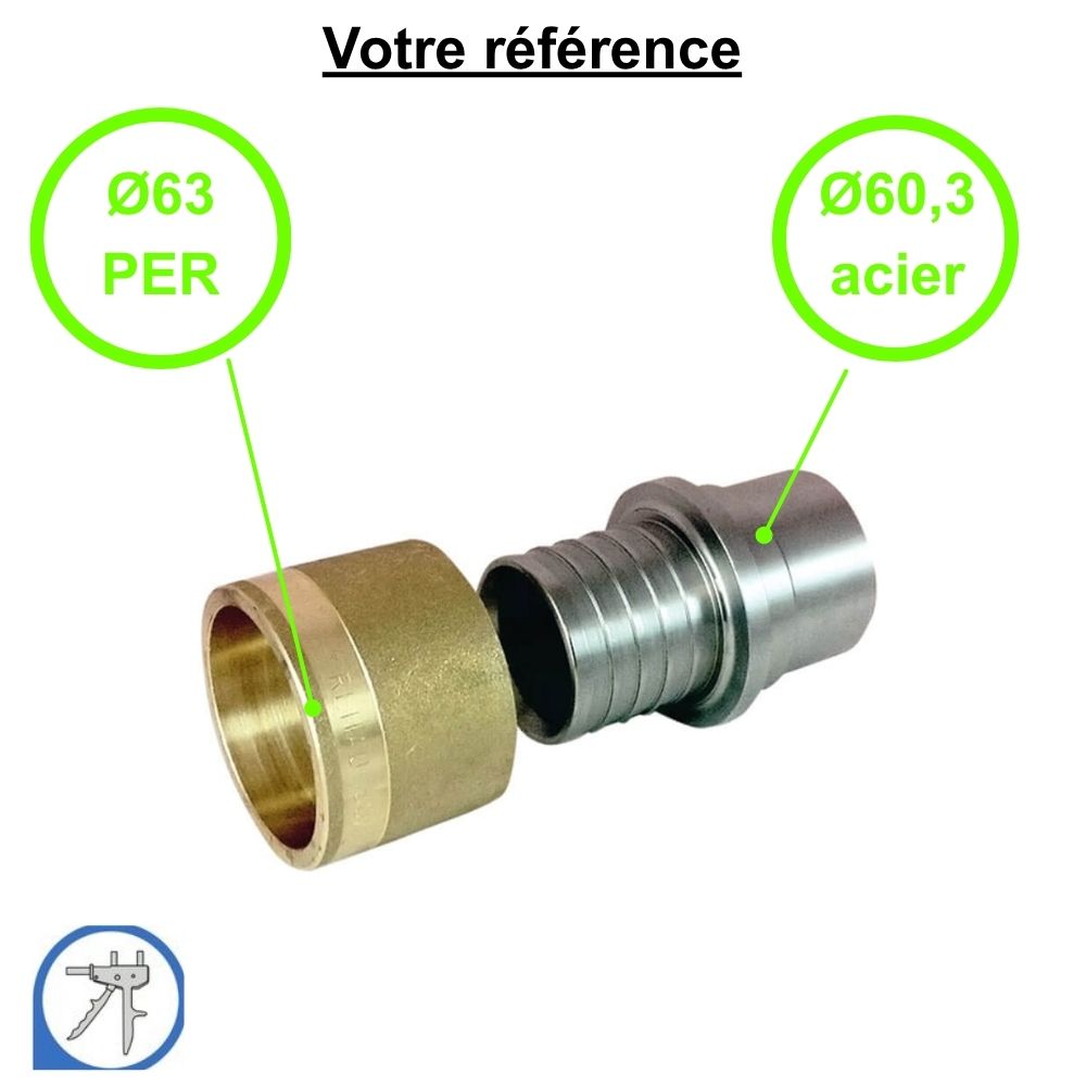 Adaptateur PER à glissement Ø63 avec tube acier Ø60,3 - RESOvert