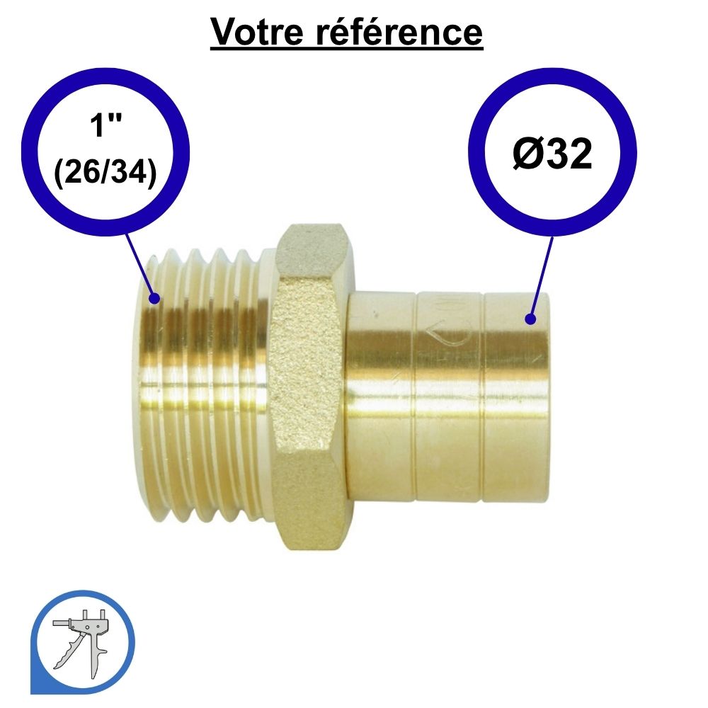 Raccord PER droit à glissement Ø32 -  mâle 1'' (26/34) - RESOvert
