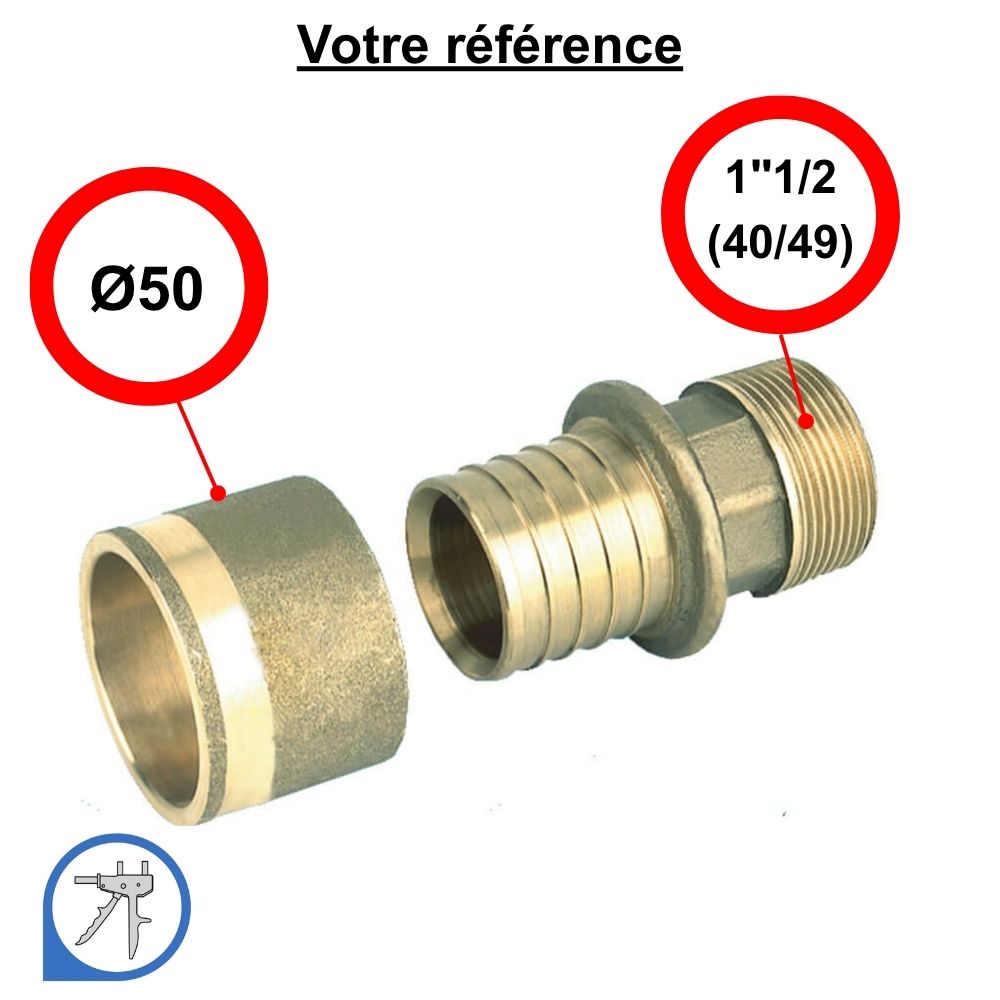 Raccord PER droit à glissement Ø50 - mâle 1''1/2 (40/49) - RESOvert