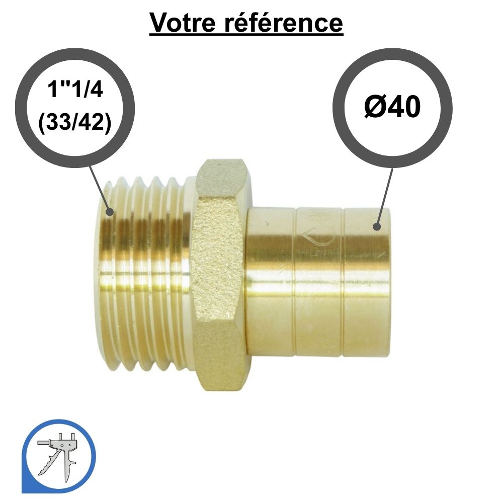 Raccord PER droit à glissement Ø40 - mâle 1''1/4 (33/42) - RESOvert