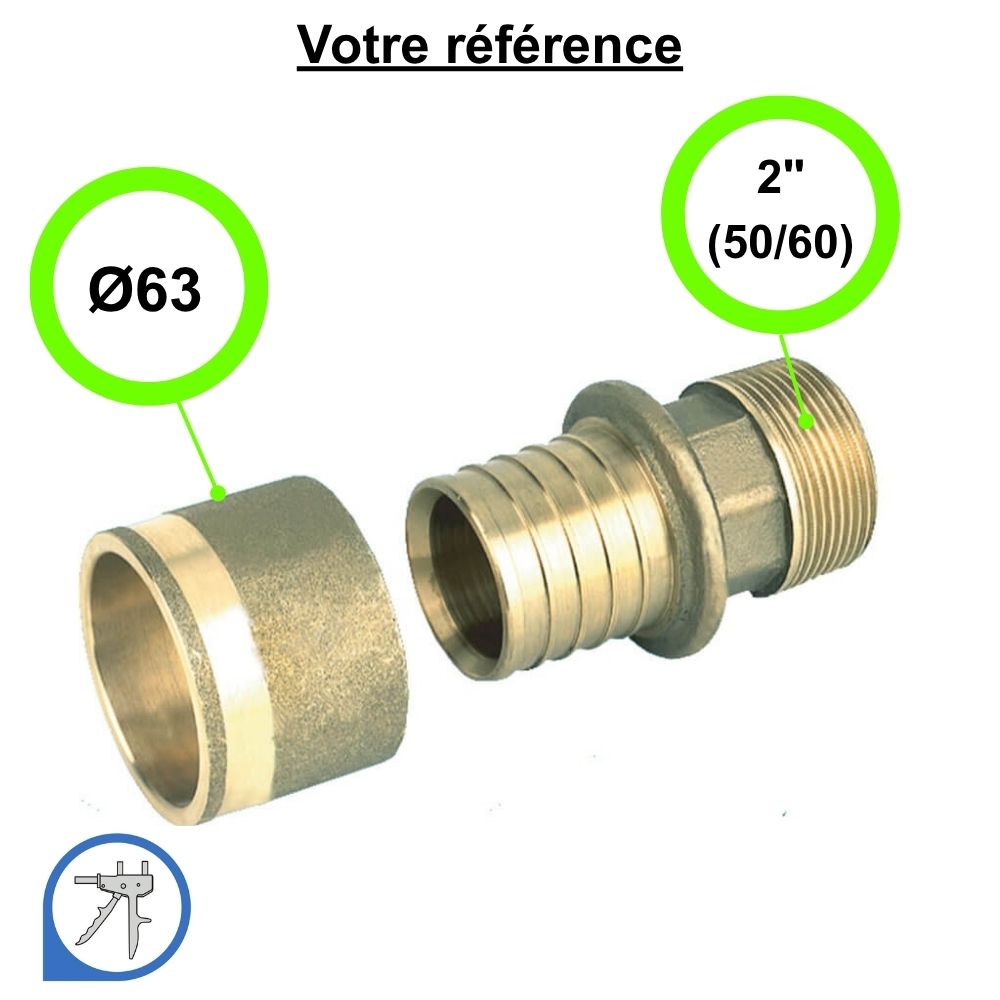 Raccord PER droit à glissement Ø63 - mâle 2'' (50/60) - RESOvert