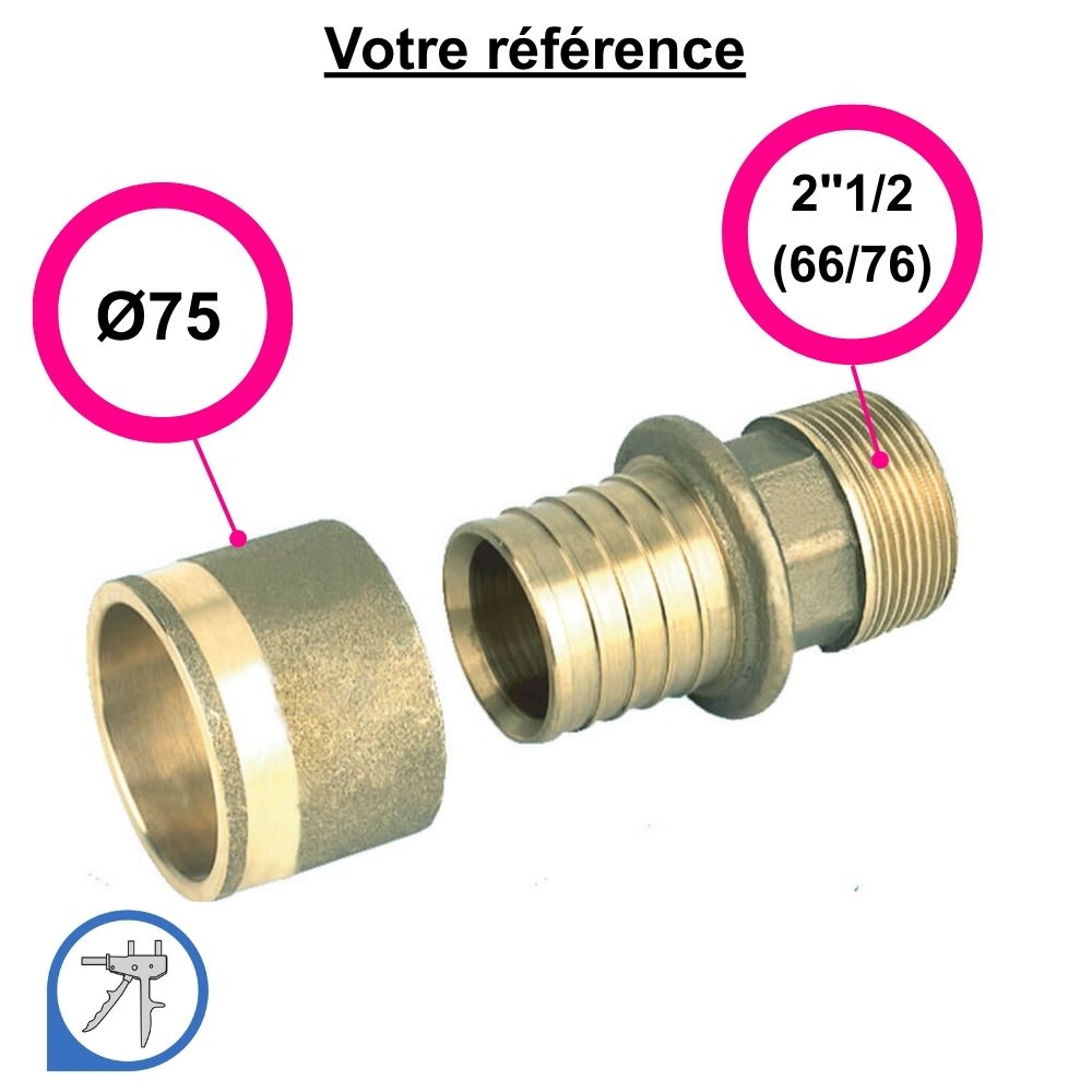 Raccord PER droit à glissement Ø75 - mâle 2'' 1/2 (66/76) - RESOvert